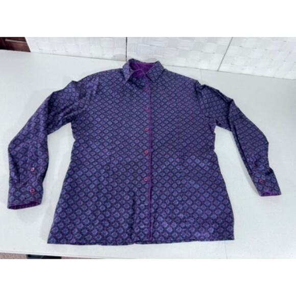 "SAKS FIFTH AVE" Real Clothes, Purple Paisley Men Button Up Shirt, Y2K,Flip Cuff - Picture 4 of 9